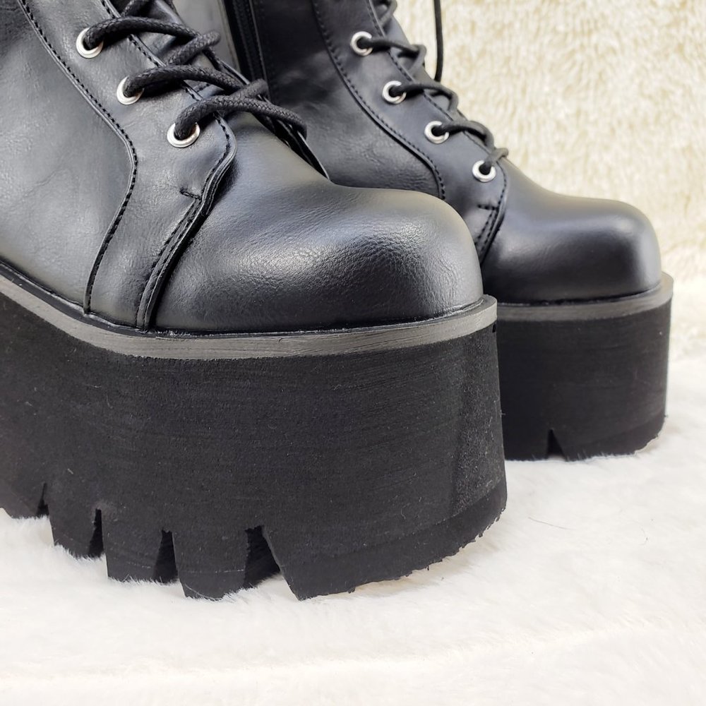 Ashes Black Matte Platform Goth Punk Mid Calf Combat Boots - Picture 3 of 14